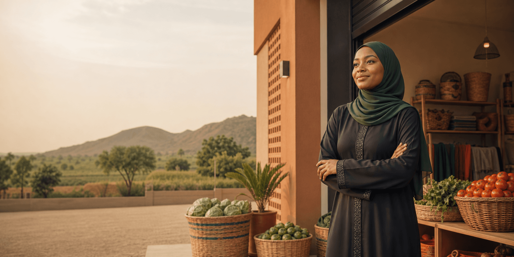 A modestly dressed entrepreneur at her business in Yola, Adamawa State